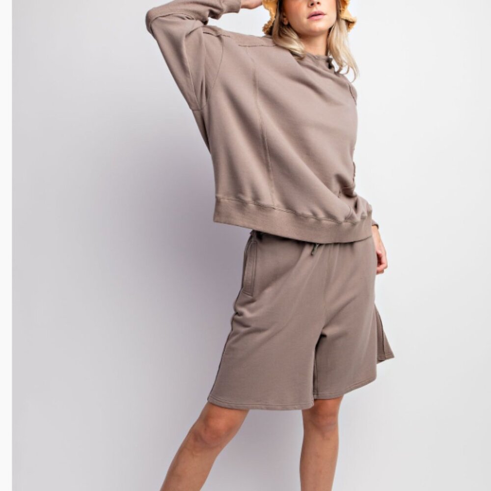 131.INSIDE OUT DETAILED MINERAL WASHED TERRY PULLOVER TOP - Picture 4 of 4